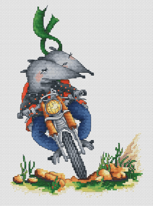 Mouses on Motorcycle - PDF Cross Stitch Pattern - Wizardi