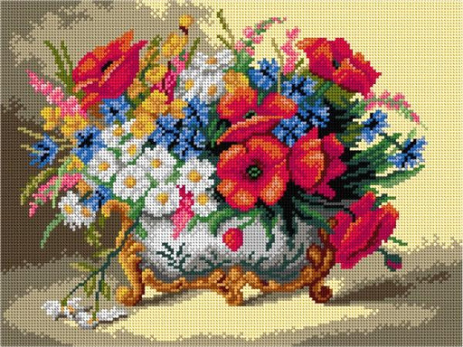 Needlepoint Canvas for halfstitch Without Yarn After Eugene Henri Cauchois - Poppies, Daisies, and Mixed Summer Flowers 3233J - Printed Tapestry