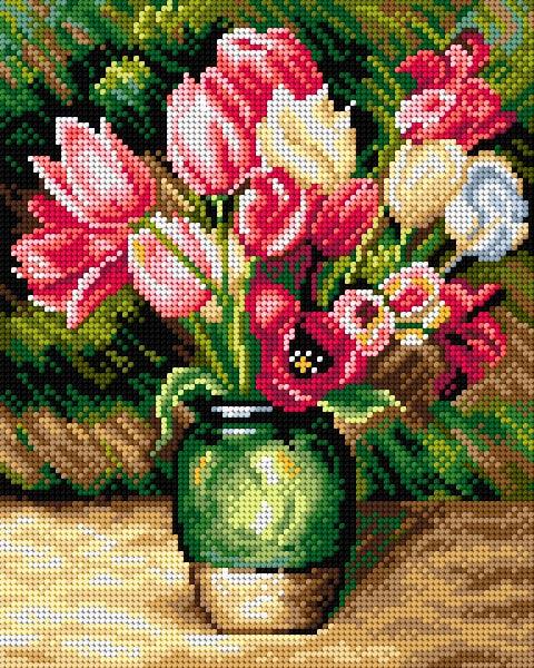 Needlepoint canvas for halfstitch without yarn after Frans Mortelmans -  Still Life with Pink Roses 2899J - Printed Tapestry Canvas
