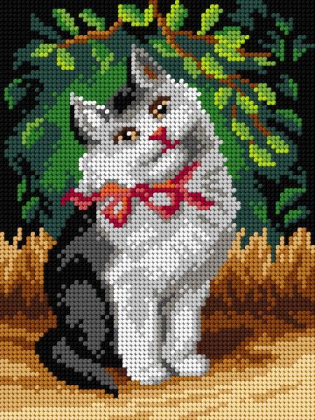 Needlepoint canvas for halfstitch without yarn after Sophie Sperlich - A Cat with Ribbon 3104F - Printed Tapestry Canvas - Wizardi