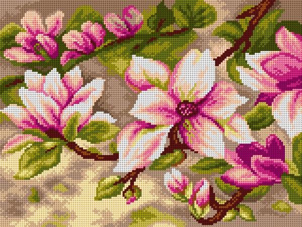 Needlepoint canvas for halfstitch without yarn Blooming Magnolia 2714J - Printed Tapestry Canvas - Wizardi