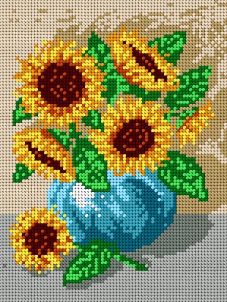 Needlepoint canvas for halfstitch without yarn Bouquet of Sunflowers 1324F - Printed Tapestry Canvas - Wizardi