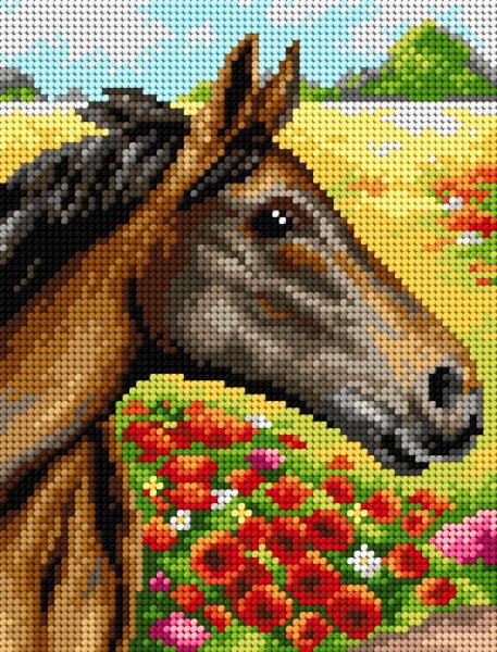 Needlepoint canvas for halfstitch without yarn Horse on a Meadow 2431F - Printed Tapestry Canvas - Wizardi
