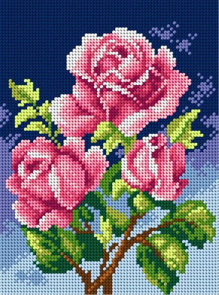 Needlepoint canvas for halfstitch without yarn Pink Roses 2594F - Printed Tapestry Canvas - Wizardi