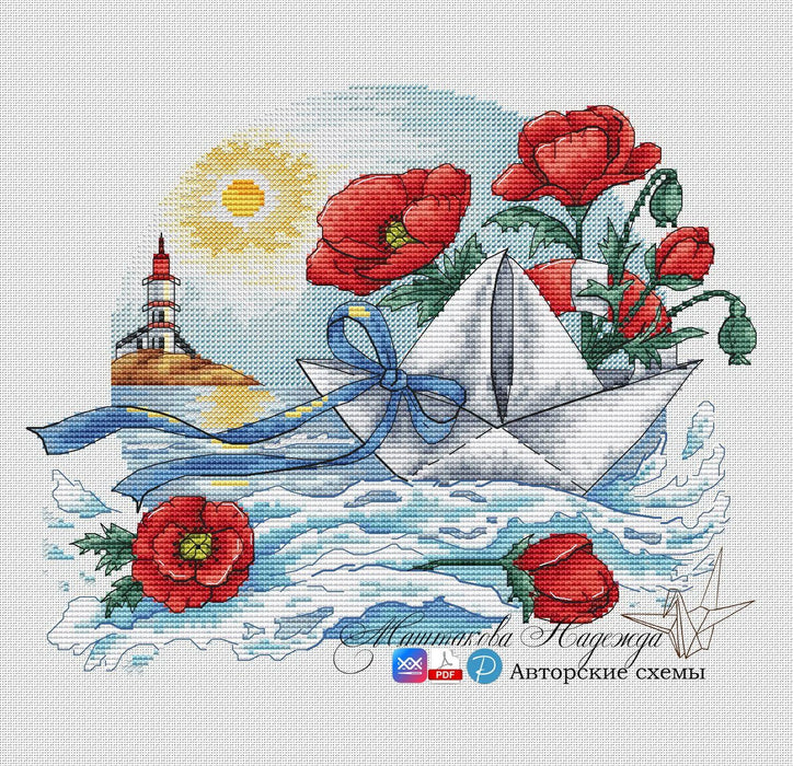 On the Waves - PDF Cross Stitch Pattern - Wizardi