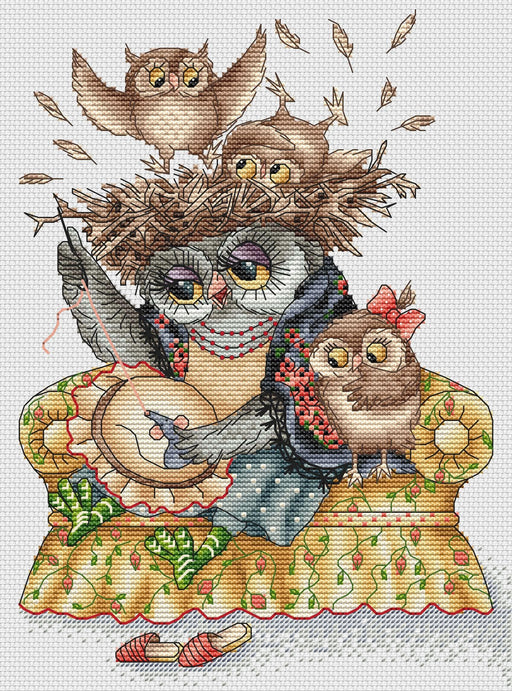 Owl Needlewoman - PDF Cross Stitch Pattern - Wizardi