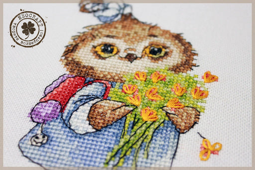 Owl with Flowers SV-16 Counted Cross-Stitch Kit - Wizardi