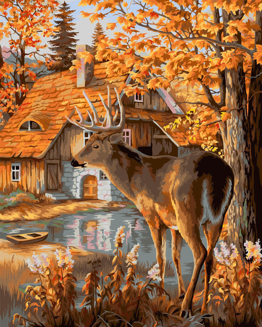 Painting by Numbers kit Crafting Spark Cabin in the Woods H116 19.69 x 15.75 in - Wizardi