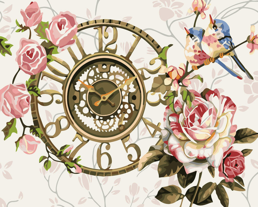 Painting by Numbers kit Crafting Spark Clock with Flowers R013 19.69 x 15.75 in - Wizardi