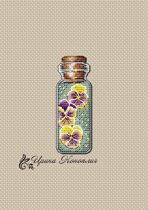Pansies Bottle on Plastic Canvas - PDF Counted Cross Stitch Pattern - Wizardi