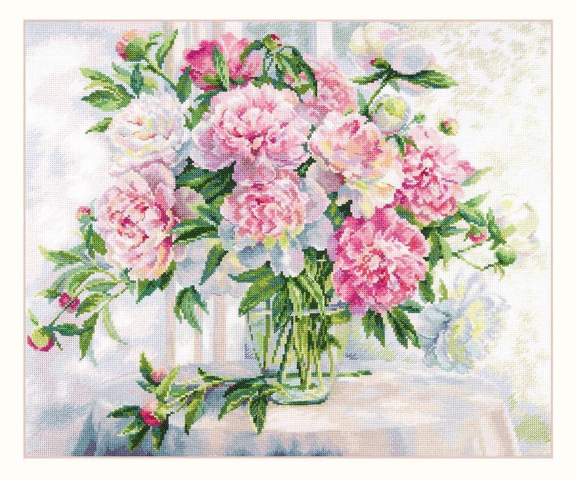 Peonies by the window 2-51 Counted Cross-Stitch Kit - Wizardi