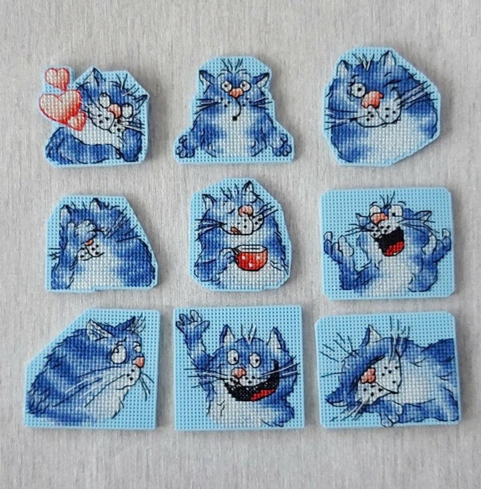 Plastic Canvas Blue Cat. Emotions - PDF Cross Stitch Pattern — Wizardi plastic-canvas-blue-cat-emotions-pdf-cross-stitch-pattern-wizardi