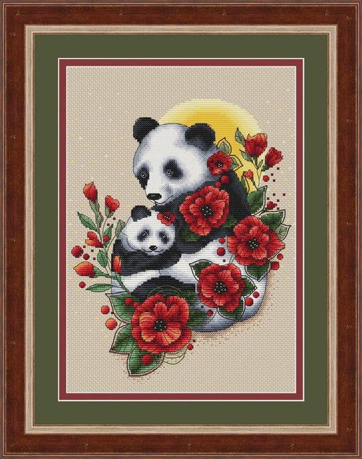 Poppies with Pandas - PDF Cross Stitch Pattern - Wizardi