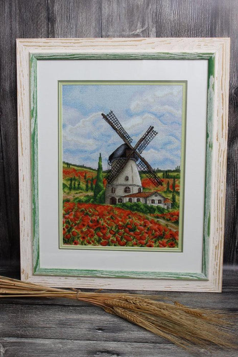 Poppies with Windmill. Netherlands - PDF Cross Stitch Pattern - Wizardi