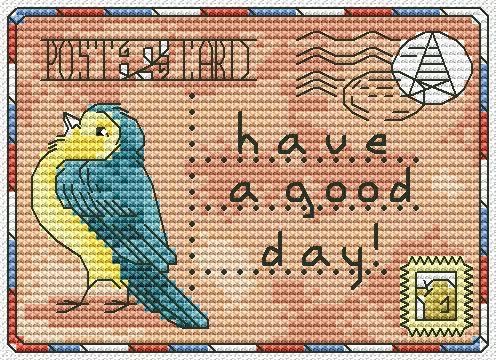 Postcard with a Bird - PDF Cross Stitch Pattern - Wizardi