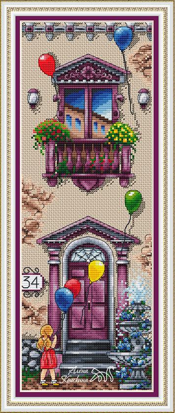 Purple Balcony - PDF Cross Stitch Pattern - Wizardi