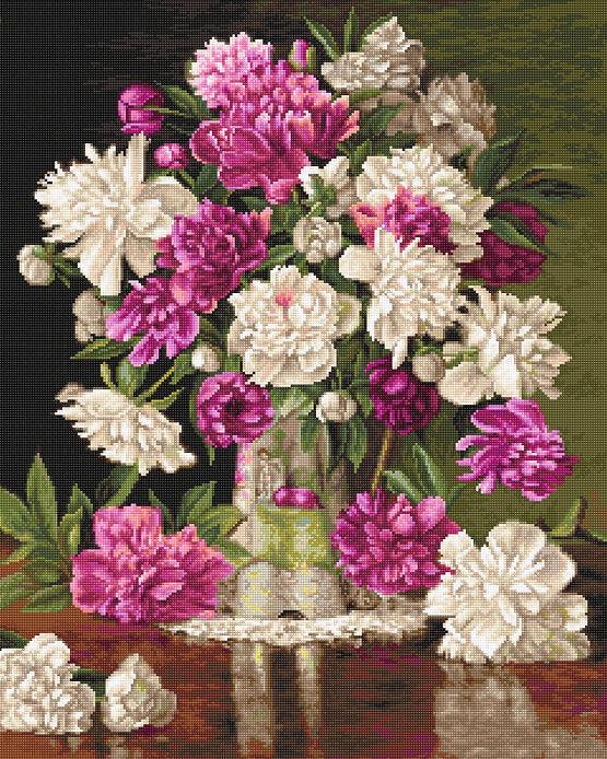 Red and White Peonies B608L Counted Cross-Stitch Kit - Wizardi