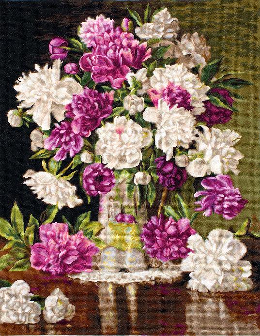 Red and White Peonies B608L Counted Cross-Stitch Kit - Wizardi