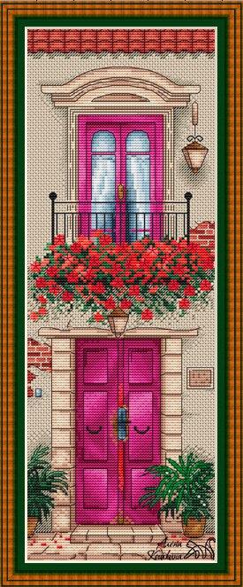 Red Balcony - PDF Cross Stitch Pattern - Wizardi