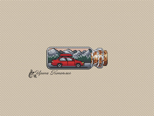 Red Car Bottle on Plastic Canvas - PDF Counted Cross Stitch Pattern - Wizardi