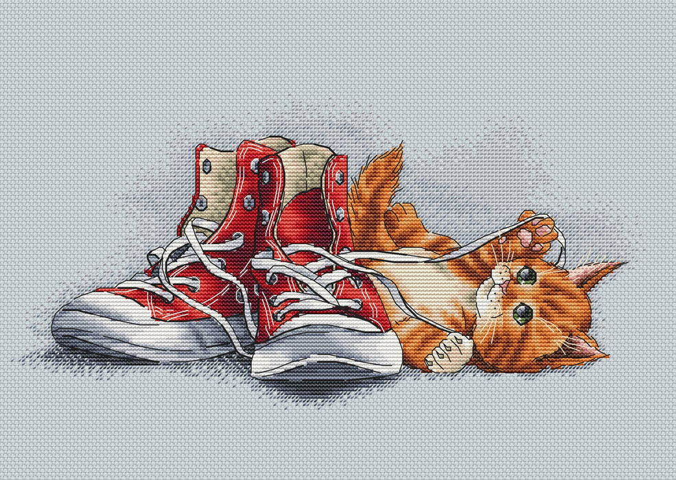 Red Kitten Prankster - PDF Cross Stitch Pattern - Wizardi