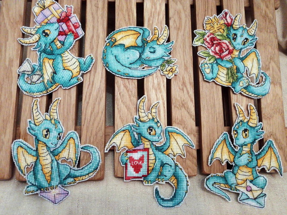 Romantic Dragons. Postcard for Mum - PDF Cross Stitch Pattern - Wizardi
