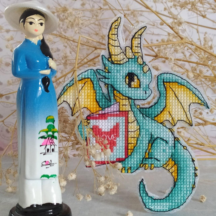 Romantic Dragons. Postcard - PDF Cross Stitch Pattern - Wizardi
