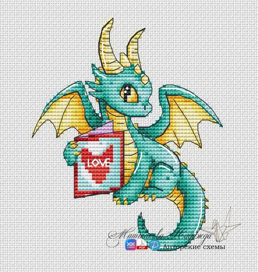 Romantic Dragons. Postcard - PDF Cross Stitch Pattern - Wizardi