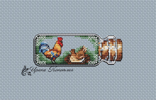 Rooster and Hen Bottle on Plastic Canvas - PDF Counted Cross Stitch Pattern - Wizardi