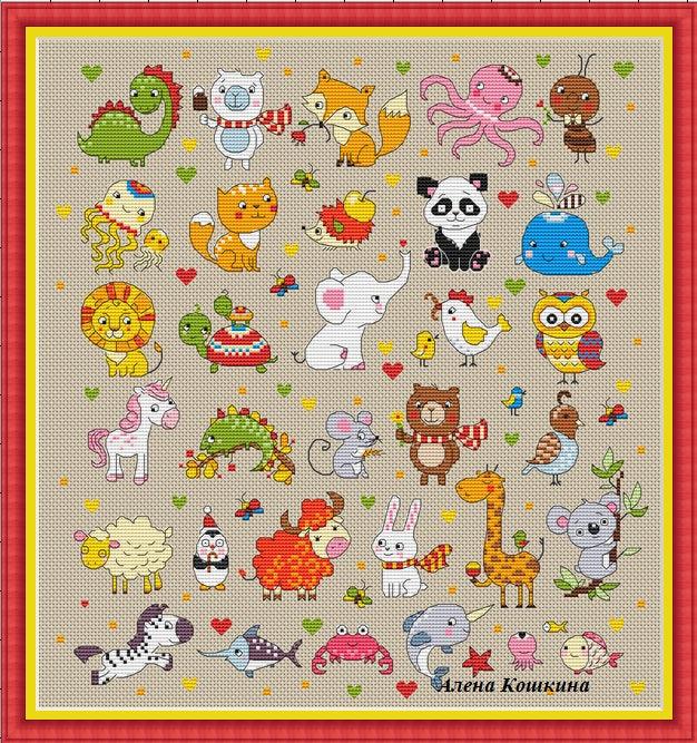 Sampler for Kids Room Animals - PDF Cross Stitch Pattern - Wizardi