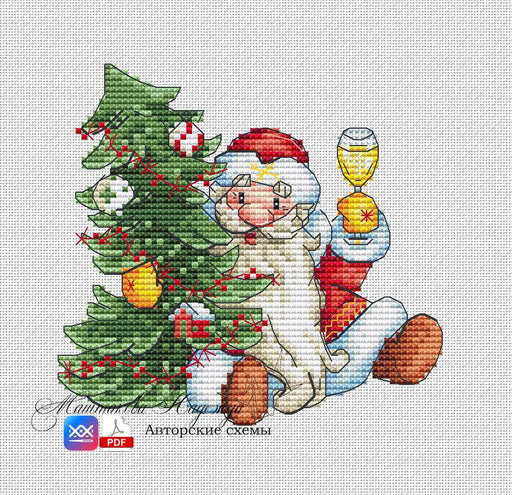 Santa Claus. With Christmas Tree - PDF Cross Stitch Pattern - Wizardi