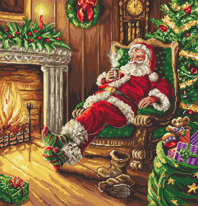 Santa's rest by the chimney L8052 Counted Cross Stitch Kit - Wizardi