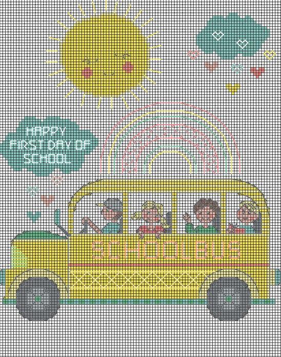 School Bus - PDF Free Cross Stitch Pattern - Wizardi