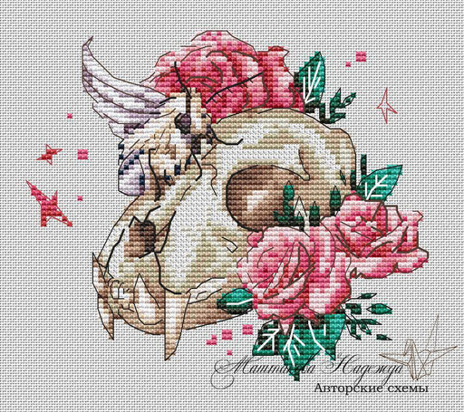 Skull with Roses - PDF Cross Stitch Pattern - Wizardi