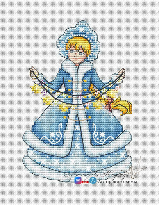 Snow Maiden with A Garland - PDF Cross Stitch Pattern - Wizardi