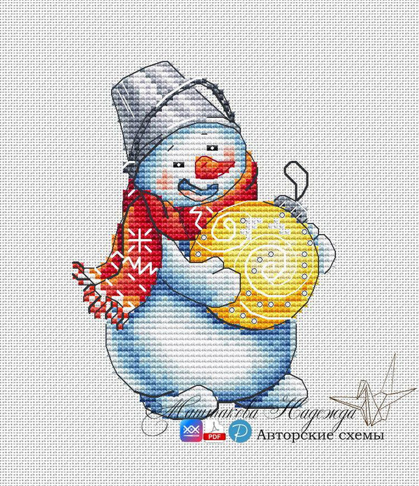 Snowman. New Year Ball - PDF Cross Stitch Pattern - Wizardi
