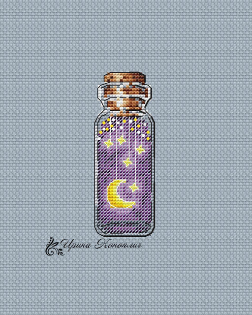 Space and Moon Bottle on Plastic Canvas - Kitten PDF Counted Cross Stitch Pattern - Wizardi