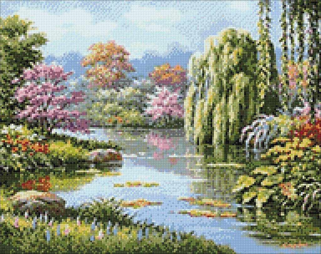 Flowers and a Beautiful Pond Paint by Diamonds – I Love DIY Art