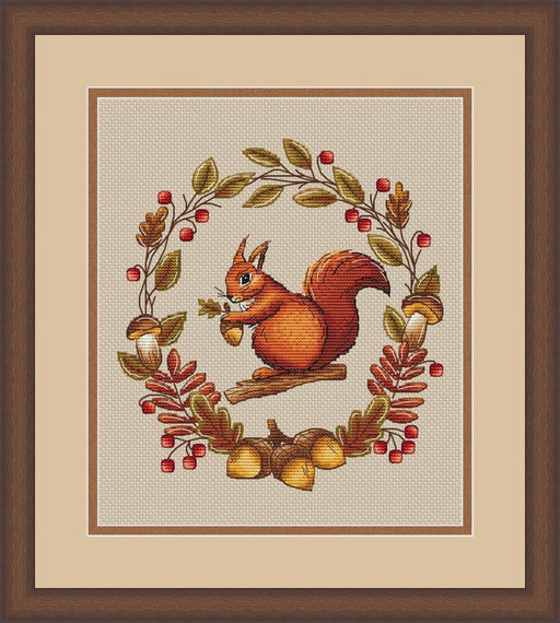 Squirrel in the autumn wreath - PDF Cross Stitch Pattern - Wizardi