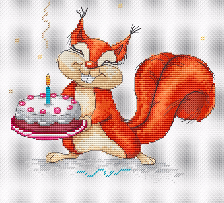 Squirrel with a Cake - PDF Cross Stitch Pattern - Wizardi