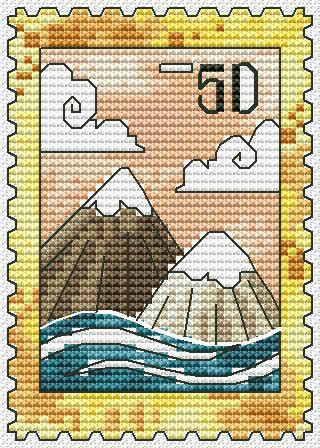 Stamp Mountains - PDF Cross Stitch Pattern - Wizardi