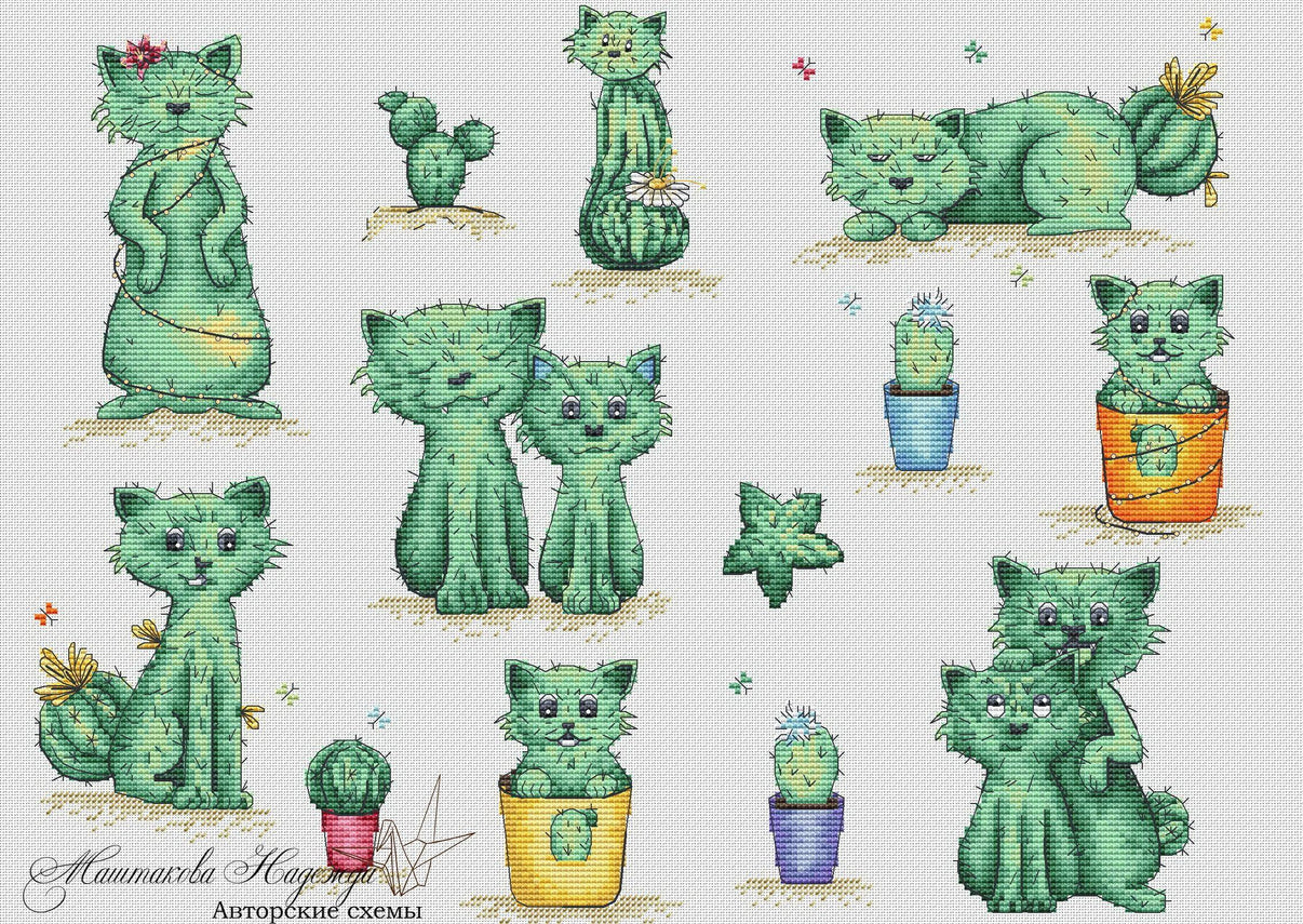 succulent cross stitch pattern Succulent Cats & Kittens. Cactuses