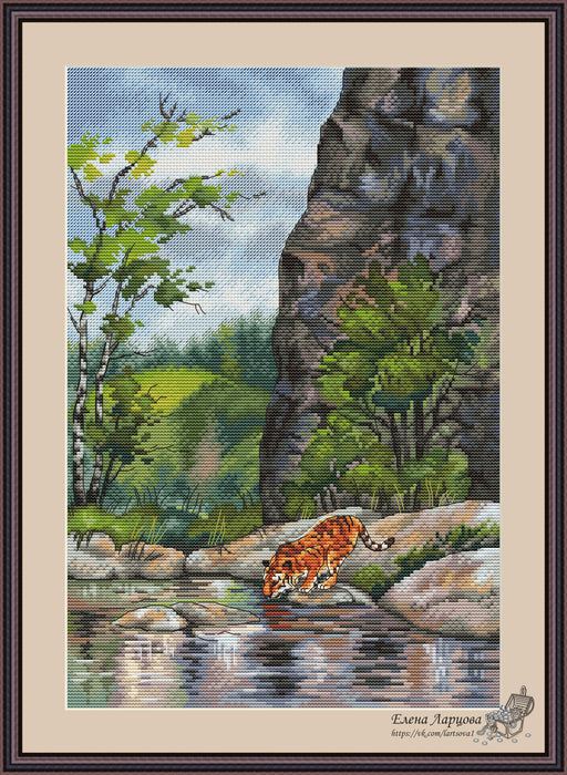 Sunny Day. Tiger near the Lake - PDF Cross Stitch Pattern - Wizardi