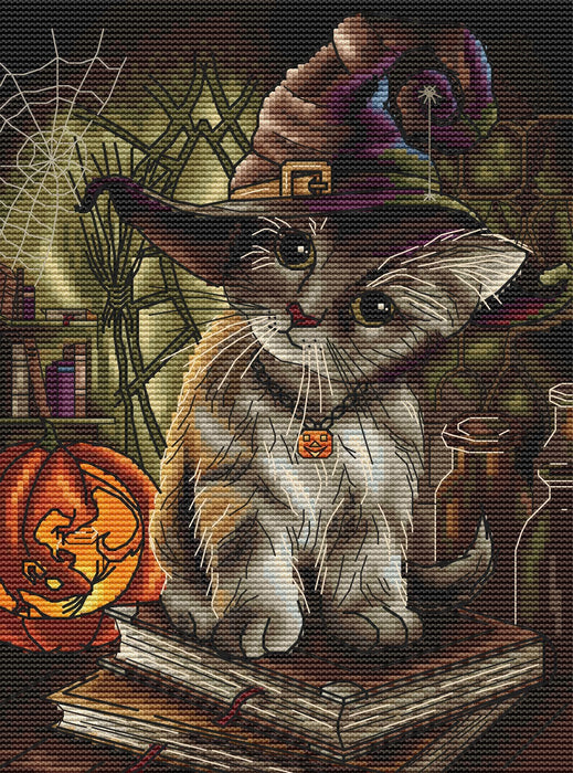 Sweet Little Witch. Halloween Kitten - PDF Cross Stitch Pattern - Wizardi
