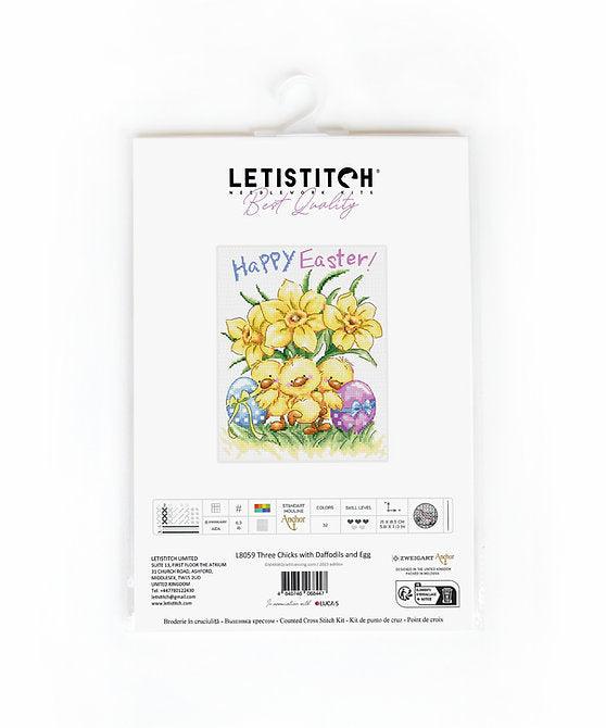 Three Chicks with Daffodils and Egg L8059 Counted Cross Stitch Kit - Wizardi