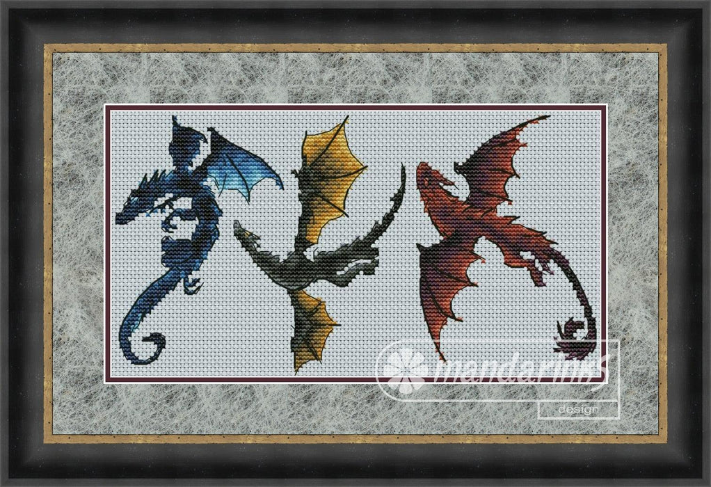Three Dragons - Free PDF Cross Stitch Pattern - Wizardi