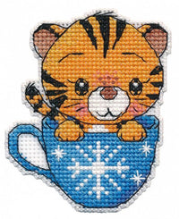 Tiger in a Cup. Magnet 1431 Counted Cross Stitch Kit - Wizardi