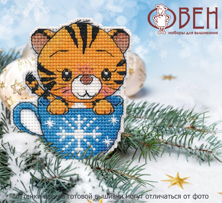 Tiger in a Cup. Magnet 1431 Counted Cross Stitch Kit - Wizardi
