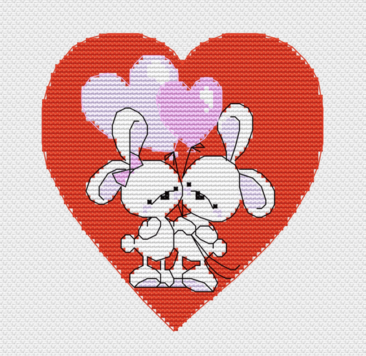 Valentine's Day Heart with Rabbits Counted Cross Stitch Chart - Free Pattern for Subscribers - Wizardi