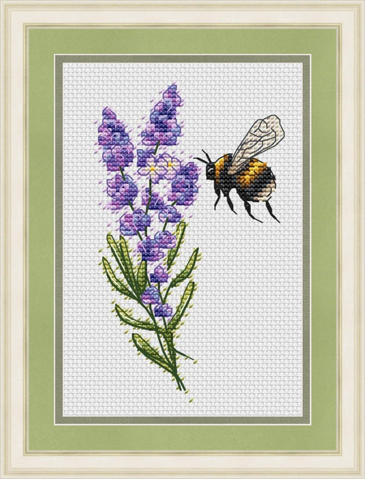Violet Flowers with Bee. Bumblebee - PDF Cross Stitch Pattern - Wizardi